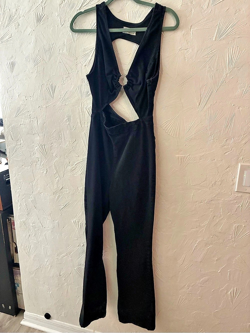 Free People Cut Out Flare Leg Jumpsuit Black